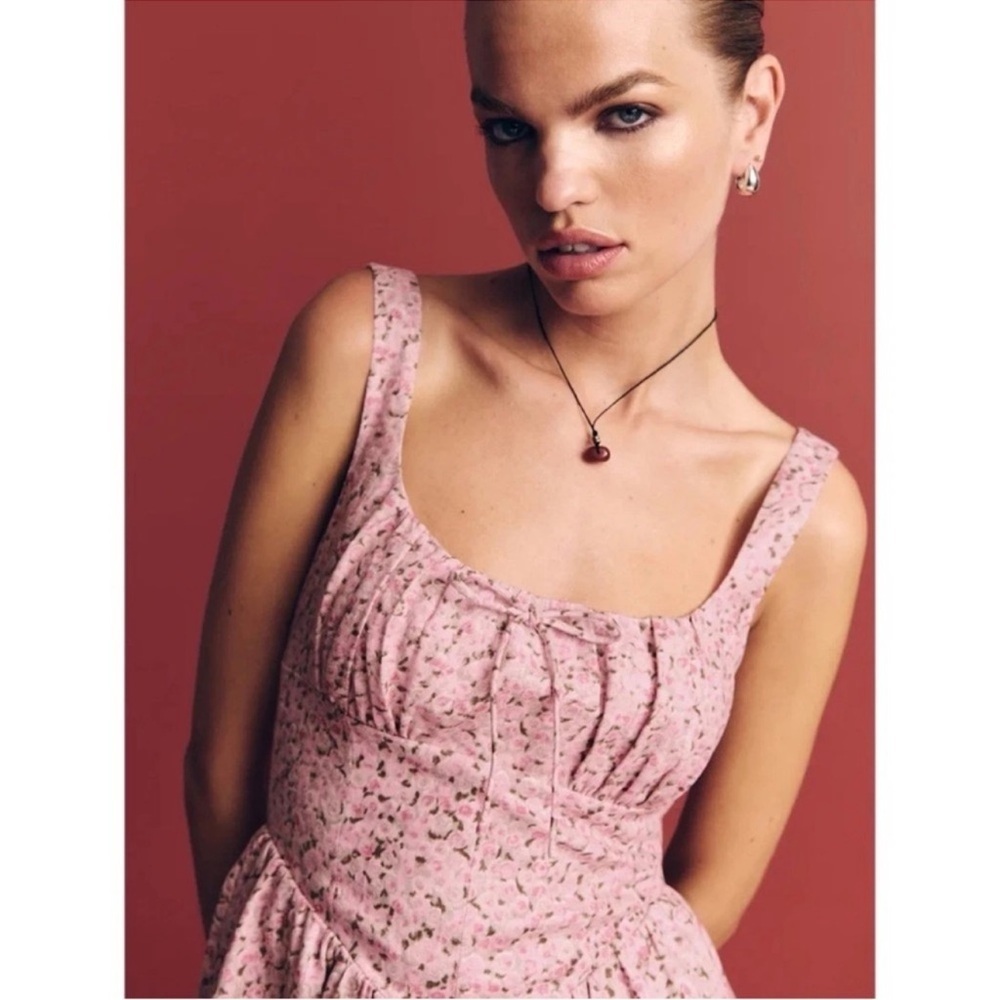 NWT Reformation Daria Mini Linen Dress Pink Floral Rosin 4 - Picture 13 of 14